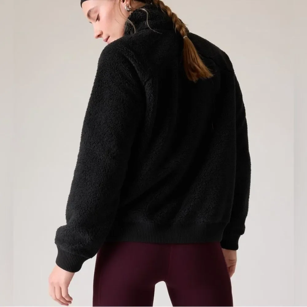 Athleta Tugga Sherpa full zip Teddy black Jacket zip pockets small